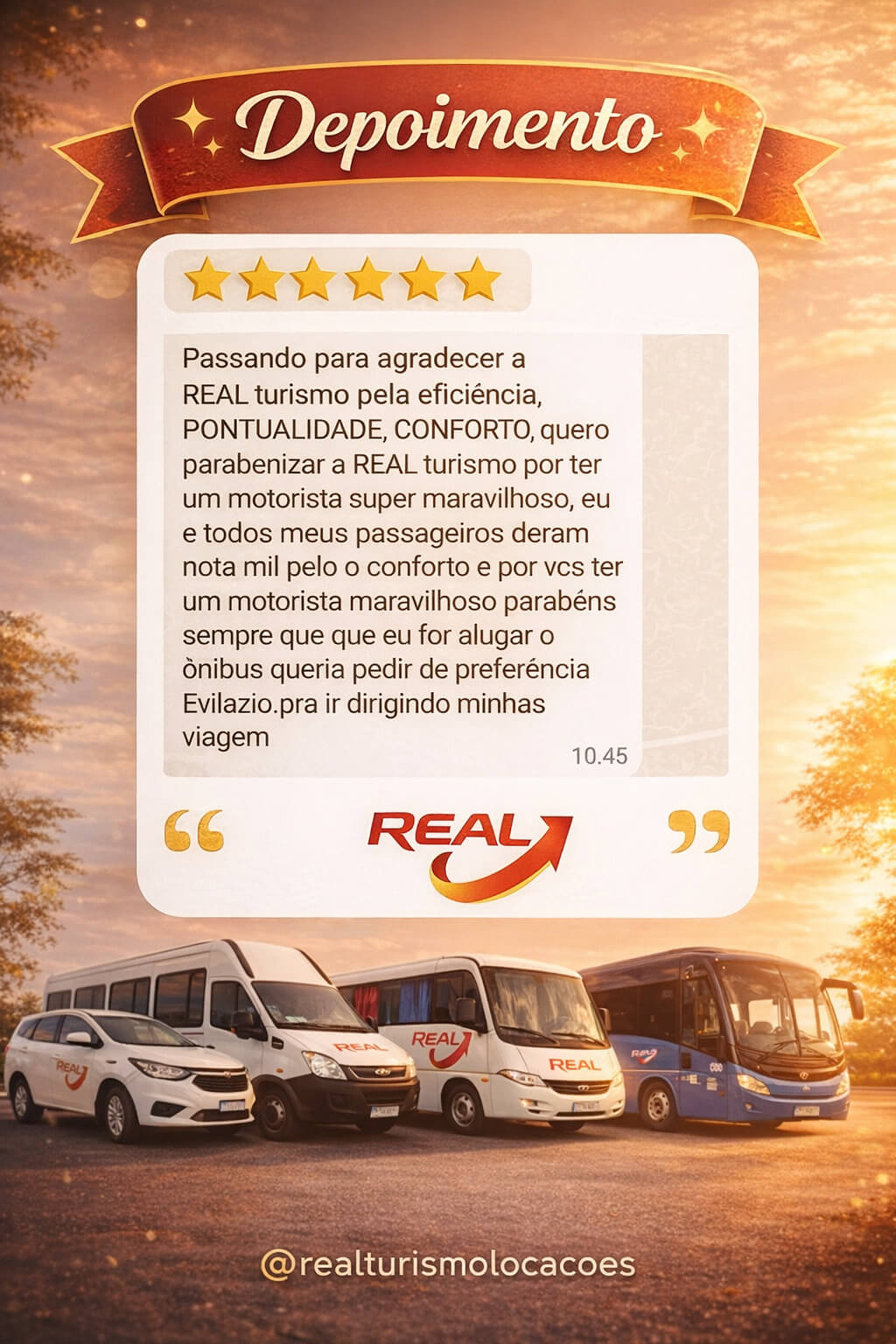 Depoimento cliente Real Turismo - transporte em Natal RN